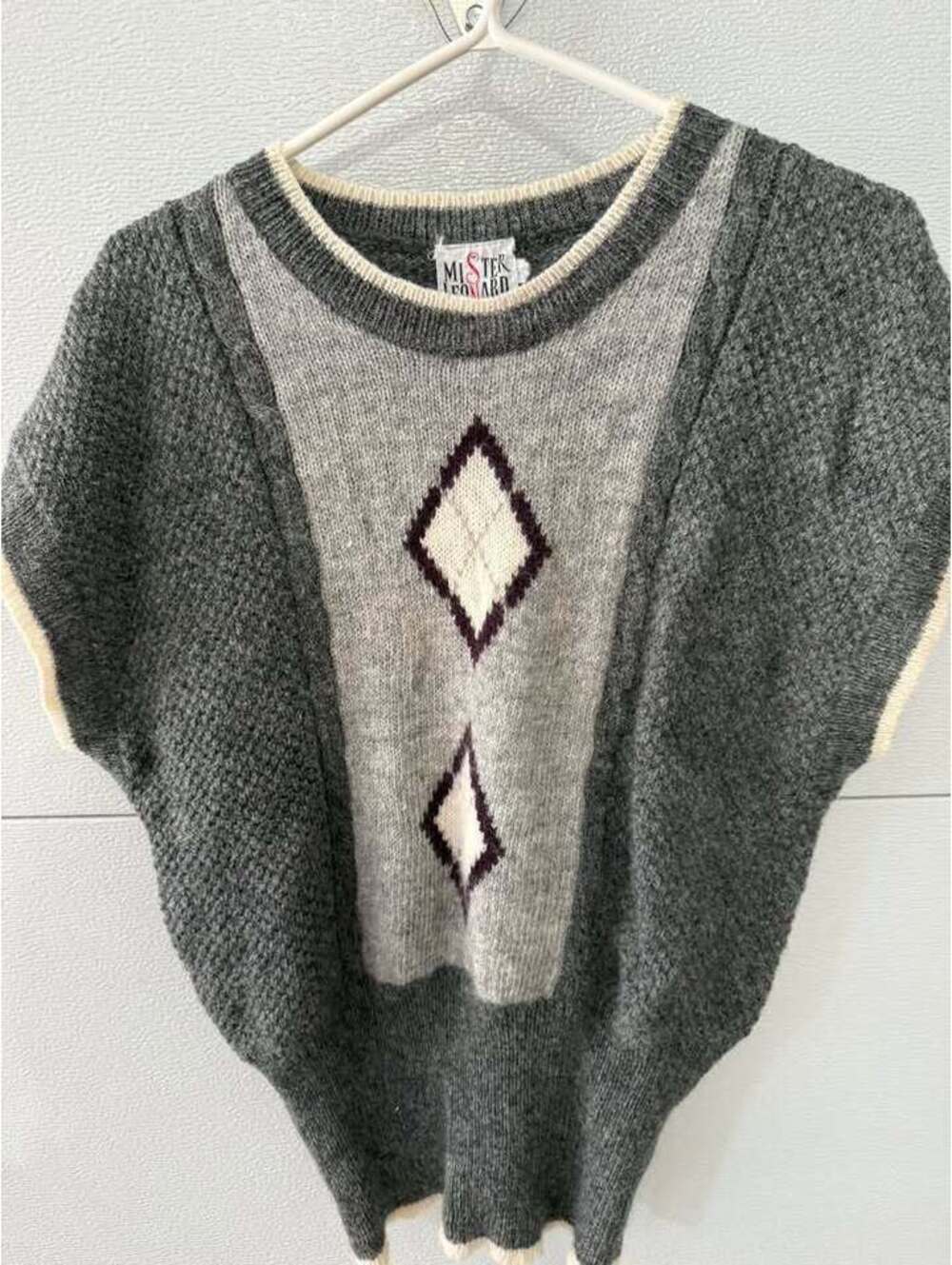Vintage 1980s Mister Leonard Grey Argyle Sweater Vest Womens sz large